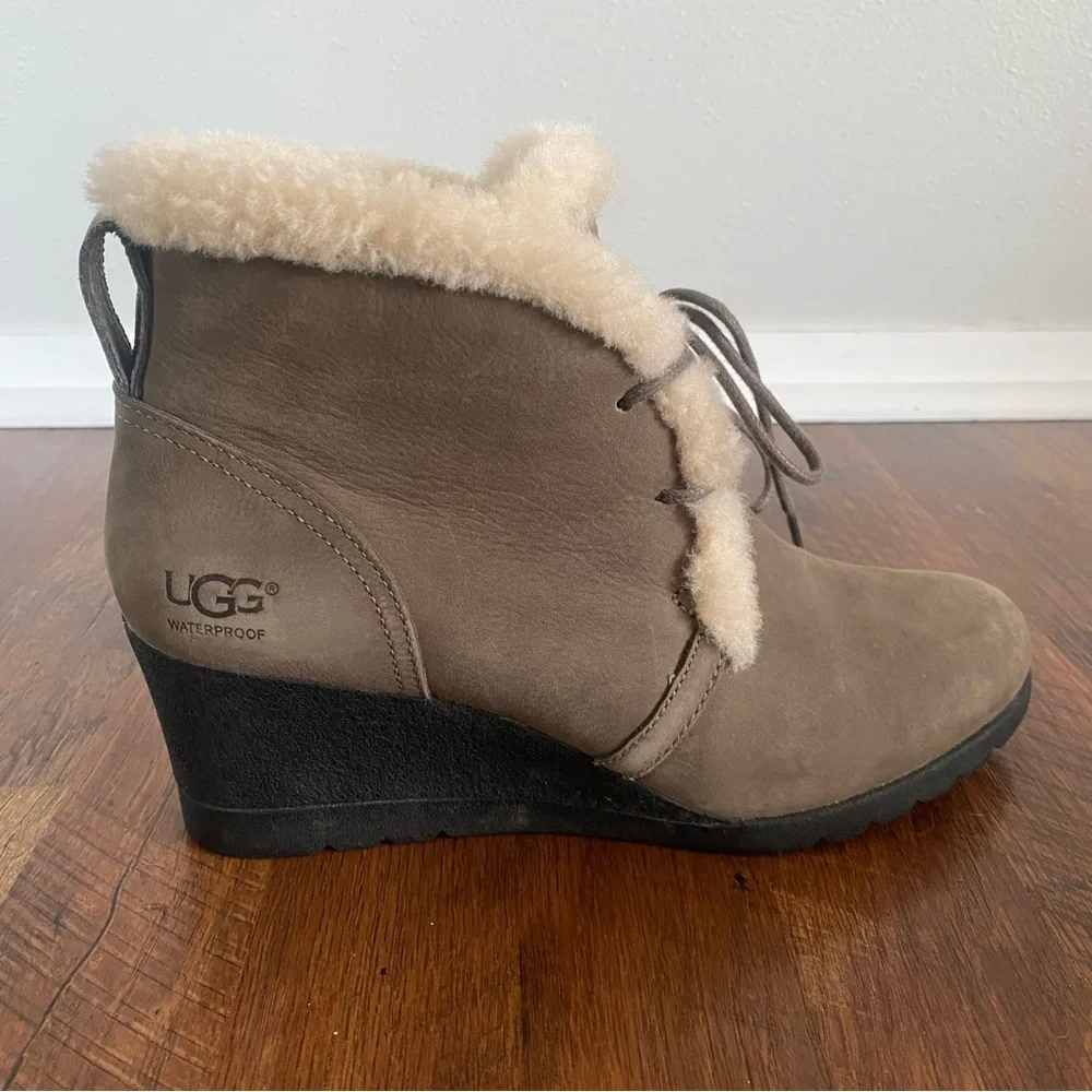UGG Jeovana Womens Suede Waterproof Wedge Winter Ankle Boots *like NEW* sz 8.5